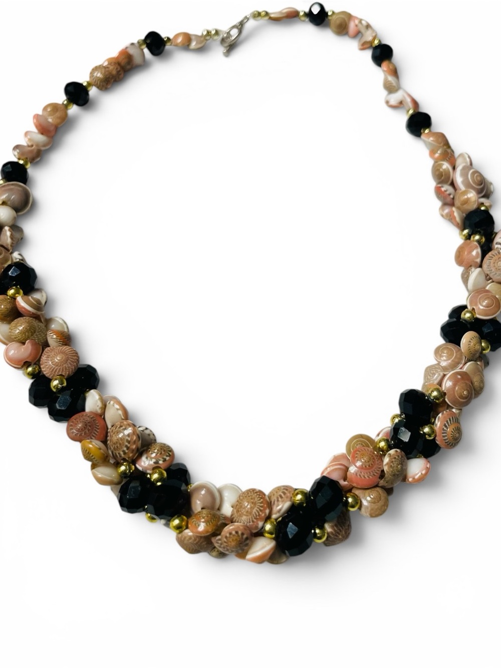 Handcrafted Black Glass & Shell Statement Necklace - Women Jewelry Necklaces